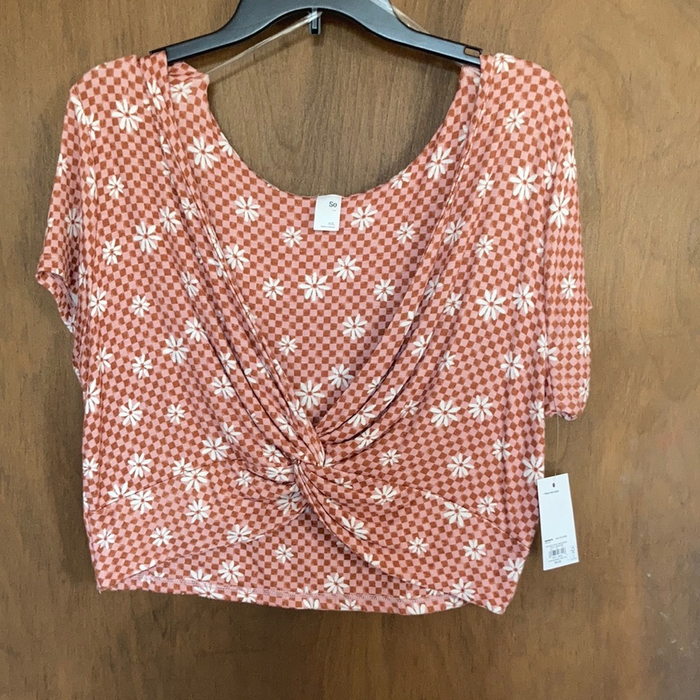 SO reversible twist tee crop top check daisy print floral boho XXL jrs - Picture 4 of 17
